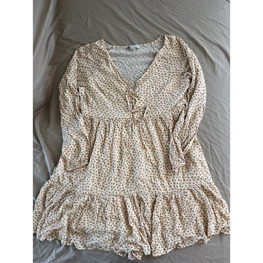 American Eagle Floral Tie Front Ruffle Mini Dress Small Cottagecore Boho